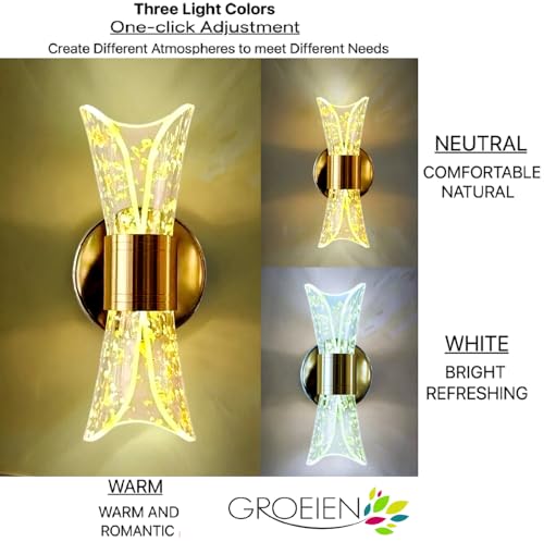 Image of Groeien 12W | 3 Color LED Nordic Sconce Crystal Glow Transparent Indoor Home Acrylic Wall Lamp for Bedroom Living Room Corridor Lighting Fixtures Wall Mount(Warm+Natural+Coolwhite)