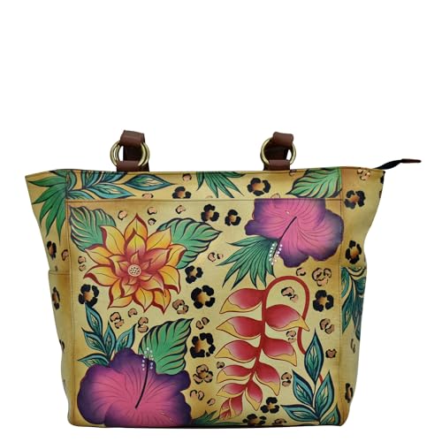 Anna by Anuschka Women's Original Genuine Leather Hand-Painted Large Shoulder Tote - Leather Handbag for Women - In the Tropics