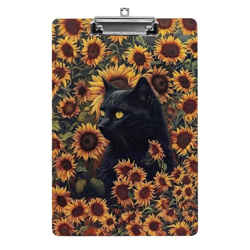 クリップボード A4 縦型 黒猫 ネコ柄 ひまわり ファイルボード 壁掛け 画板 書きやすい お会計ボード て持ち運びやす 文書整理 文房具 会議パッド 事務用品 メモ 学校 家庭用バインダー