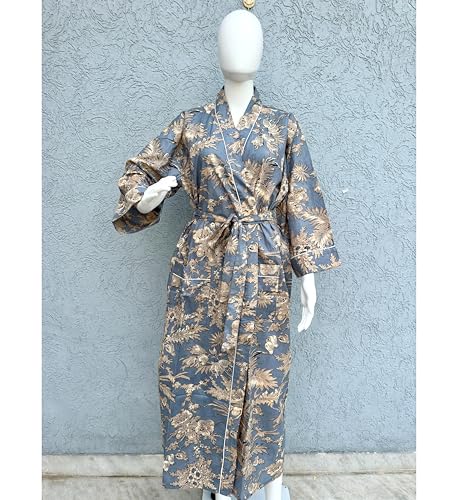 Image of Hand block print Cotton Kimono bikini cover up,Indian Hand block print Cotton Bath Robe,Swim Wear,Nighrwere Dressing Gown