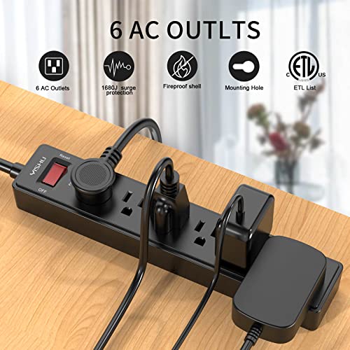 Image of Power Strip, YISHU Surge Protector with 6 Outlets and 6 Feet Extension Cord for Home, Office, Dorm Essentials, 1680 Joules, ETL Listed, Black