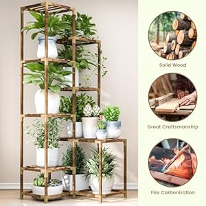 HOMKIRT Tall Corner Plant Stand with Grow Lights, Plant Shelf Indoor for Multiple Plants, Wood Plant Ladder Rack Holder Display Flower Stand for Living Room Balcony HOMKIRT Tall Corner Plant Stand with Grow Lights Plant Shelf Indoor for Multiple Plants Wood Plant Ladder Rack Holder Display Flower Stand for Living Room Balcony