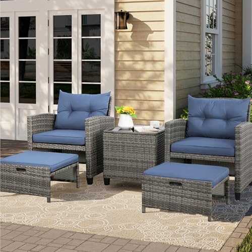 Vongrasig 5 Piece Patio Furniture Set, Small Balcony Furniture, PE Wicker Rattan Patio Chairs Set of...