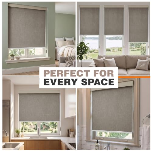 Image of Story@Home 100% Blackout Roller Blinds for Windows W 5 ft x H 7 ft | UV Protection & Thermal Insulated Fabric | Privacy Window Shades for Home & Office - Beige
