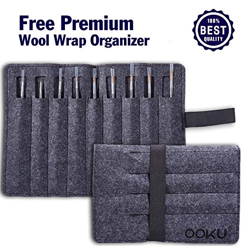 OOKU Detail Paint Brush Set 9pc- Professional Tiny Minature Fine Detail Brushes for Art Painting, Face Painting, Detailing, Model Craft Art Painting - Black Wooden Handle & Wool Storage Wrap Organizer
