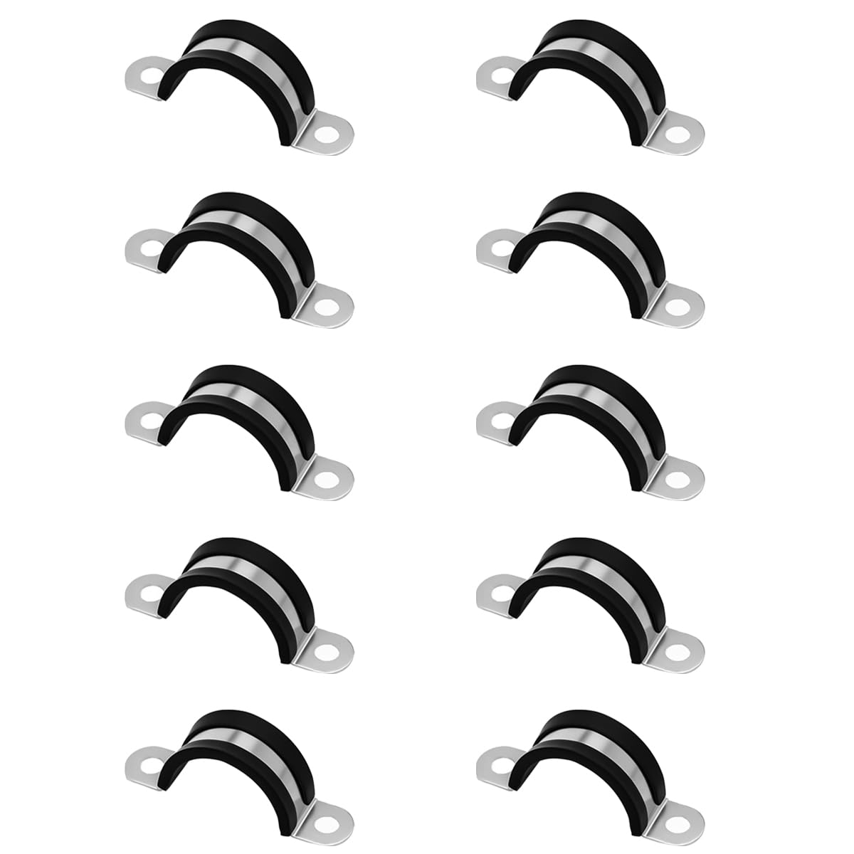 Stainless Steel Pipe clamp, 10Pcs Cable Clamp, 304 Stainless Steel Rubber Cushioned Insulated U Shape Metal for Tube Pipe Wire(22mm)