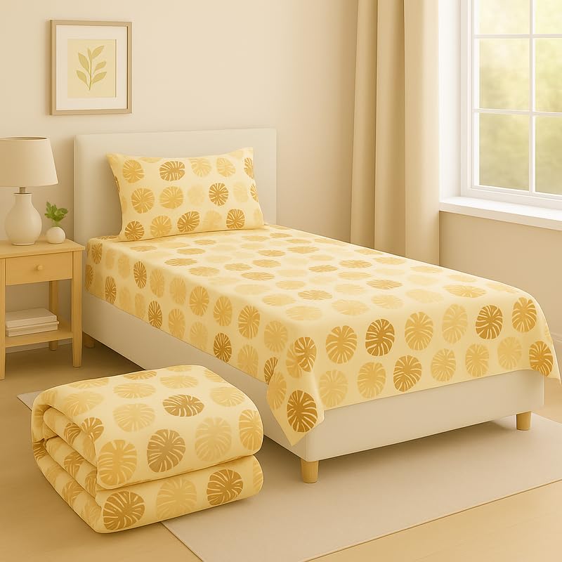 BSB HOME 3 Piece Bedding Set – 1 Single Bedsheet, 1 Pillow Cover & 1 Matching Comforter | Lightweight & Durable | Everyday Use | Winter | Mild Winter - Almond Brown-picture-26