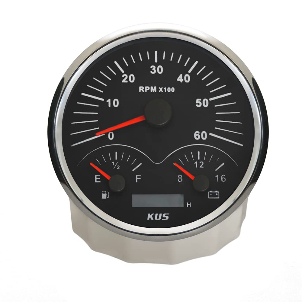 KUS Contagiri 3 in 1 calibro 110 mm 6000 giri/min con indicatore livello carburante voltmetro retroilluminato 12 V per trattori furgoni