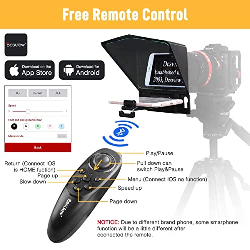 Image of Desview Authorized T2 Teleprompter For Smartphone Tablet Dslr Camera With Remote Control & Lens Adapter Rings /Beam Splitter 70 /30 Glass - Black