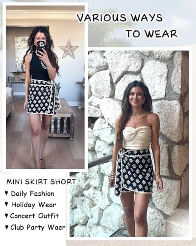 Mini Wrap Skirt Short for Women Flowy Bodycon Print Elastic Waist Fall Casual Beige Skort4
