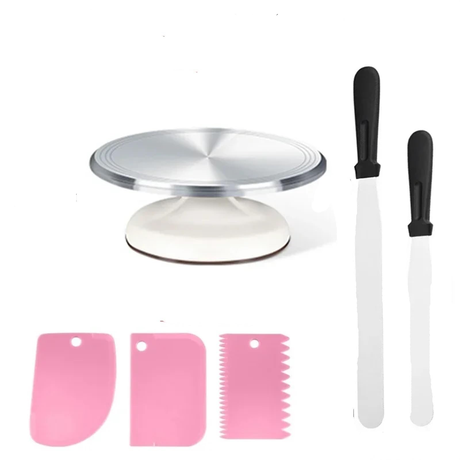 FonHNDG Cake turntable Rotating Cake Turntable Aluminum10/12 Inch Decorating Stand Kitchen Pastry Accessories Baking Tools Set(White 12 inch)