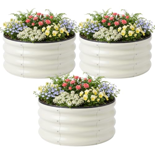 Image of SnugNiture 3 Pcs 2x2x1ft Round Galvanized Raised Garden Bed Kit Outdoor, Metal Planter Box for Planting Plants Vegetables, White