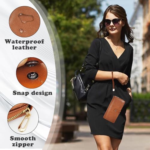 FuninCrea Women Wallets Large Capacity Ladies Purse with Removable Wrist Strap and ID Window, Womens Purse Card Wallet PU Leather Long Ladies Wallet with and 2 Compartments (Black)3