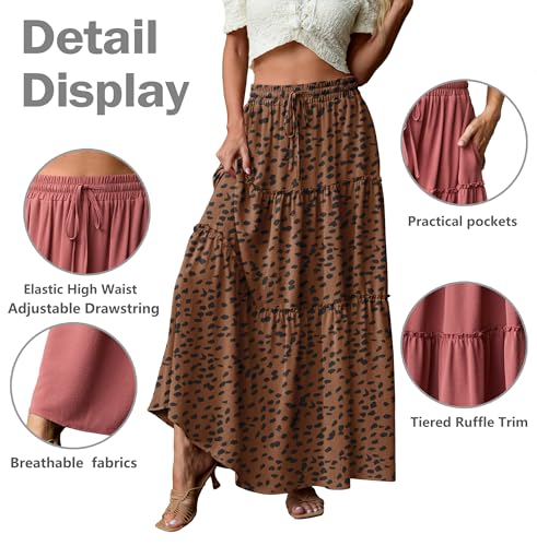 Image of Lepunuo Womens Casual Boho High Waisted Flowy Maxi Skirts Tiered Floral Long Skirts with Pockets for Summer Beach Vacation