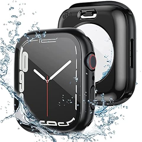Kamita 2 in1 Waterproof Case for Apple Watch Series SE 6 5 4 44mm, Shockproof Overall Protective Cover with Tempered Glass Screen Protector Compatible with Apple Watch SE 6 5 4 (44mm, Black) Cover