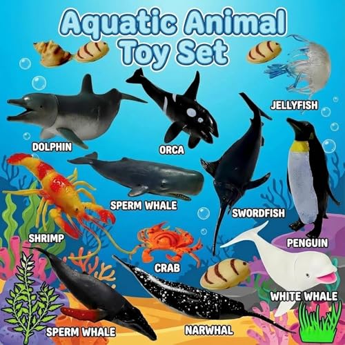 Image of Realistic Underwater BIG Fish Animal Toy for Kids 3+| 12PCs Sea Water Creatures Shark, Whale Figure for Boys and Girls Animals Action Figurine Playset Educational & Learning Toys Birthday Gift