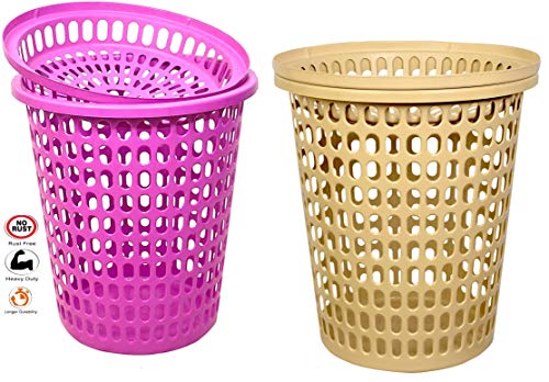 Image of 2 Laundry Basket with Lid, Cap - Durable (Unbreakable) 50L with 6 Months Warranty (Cream, Pink)