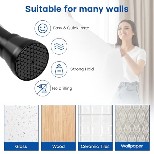 Image of Black Tension rod 16 to 26 Inch Spring Curtain Rods No Drilling Small Rods Adjustable Tension Curtain Rod Expandable Pressure Spring Rod for Doorway,Kitchen