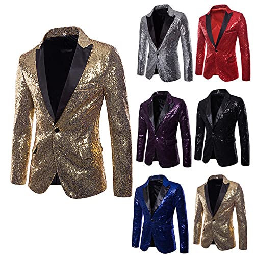 XIXIMAON Jas kostuum blazer met pailletten heren smoking slim fit met knoop glanzend outwear elegant voor bruiloft party cosplay disco party club Halloween - Image 5