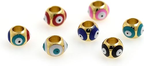 Cuentas espaciadoras coloridas de esmalte malvado, rellenas de oro de 18 quilates, cuentas sueltas de agujero grande, joyería personalizada de 0.315