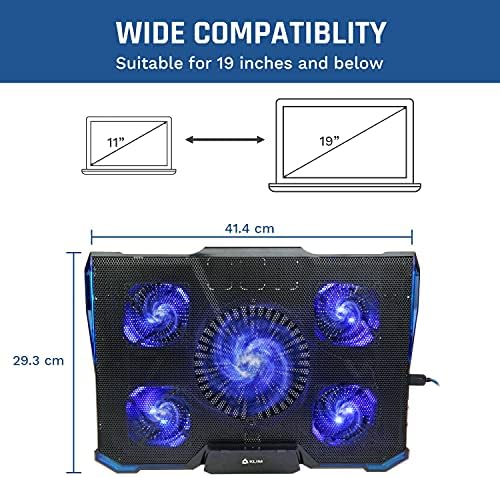 KLIM Cyclone - Laptop Cooling Stand - Maximal Cooling - XL Laptop Stand With 5 Cooling Fans - Compatible with PS5 PS4 Gaming Laptop Cooling Pad (Blue) [New 2022 Version]