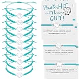 Hicarer 12 Pcs Volleyball Charm Bracelet Bulk Volleyball Team Gifts Adjustable Woven Bracelet with Gift Card Sport Party Favor (Light Blue)