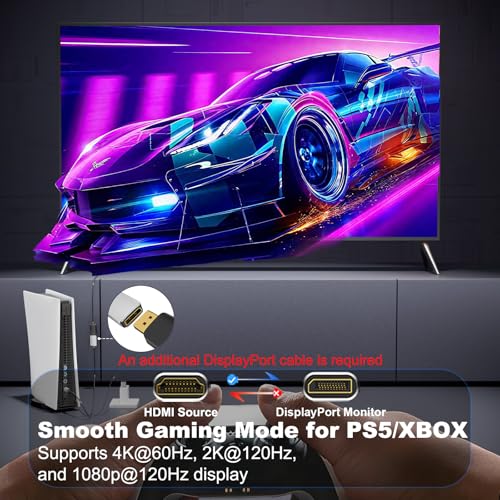 Adaptador Active HDMI a DisplayPort 4K 60Hz 1080p 120Hz miniatura 3