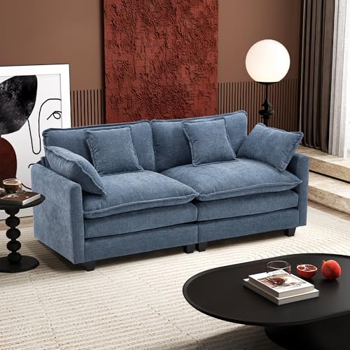 Image of Ihanherry Cloud Sofa 77 Inch Loveseat, Modern Sectional Couch, 2-Seats Sofa for Living Room Bedroom and Apartment, Comfy Double Layer Upholstered Seat Cushion, Breathable Chenille Fabric, Blue