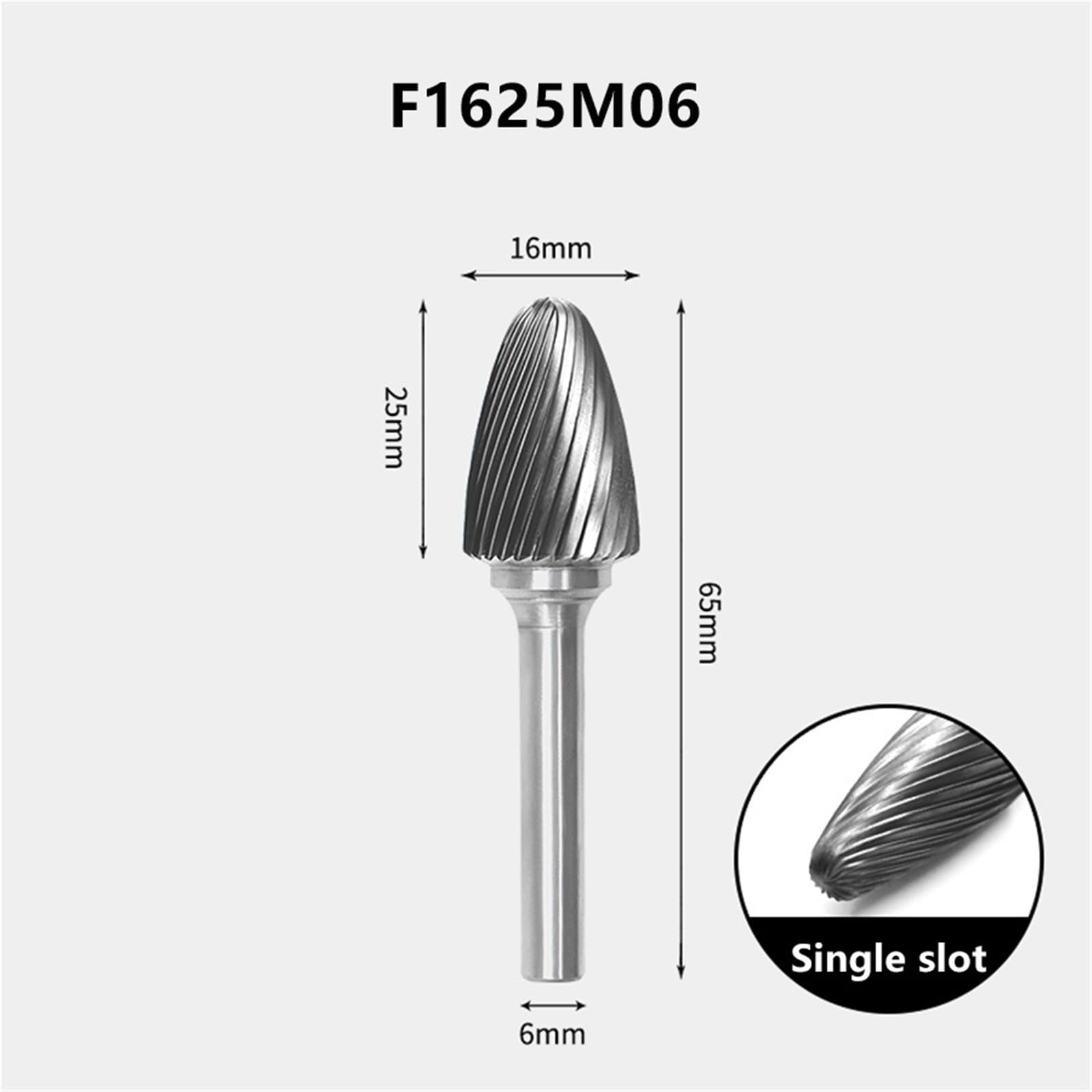 1pc F/FX Arc-Shaped Round Head Carbide Rotary File Point Burr Mold Milling Cutter Engraving Drill Tools Grinder 6mm-16mm(F1625M06)