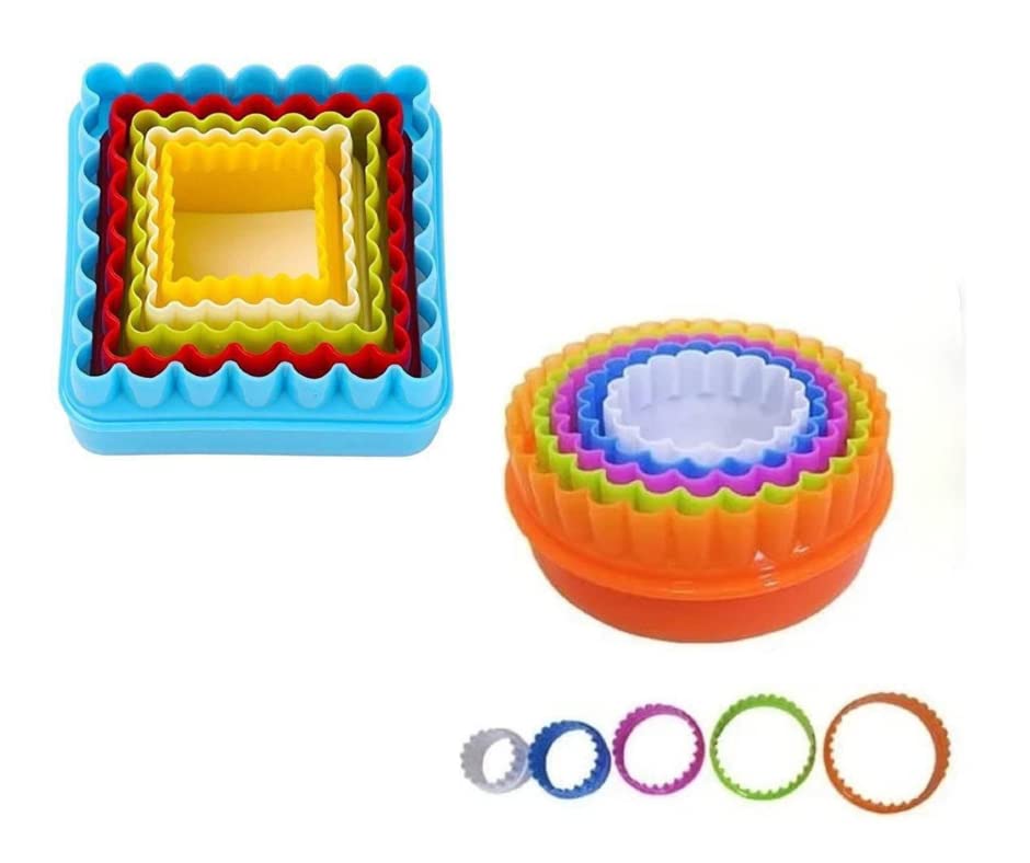 Homebakers Mart Combo of Plastic Cookie Cutter Round Shape and Square Shape, 5 Piece Round and 5 Piece Square Cookie Cutter, Multi Color-picture-19