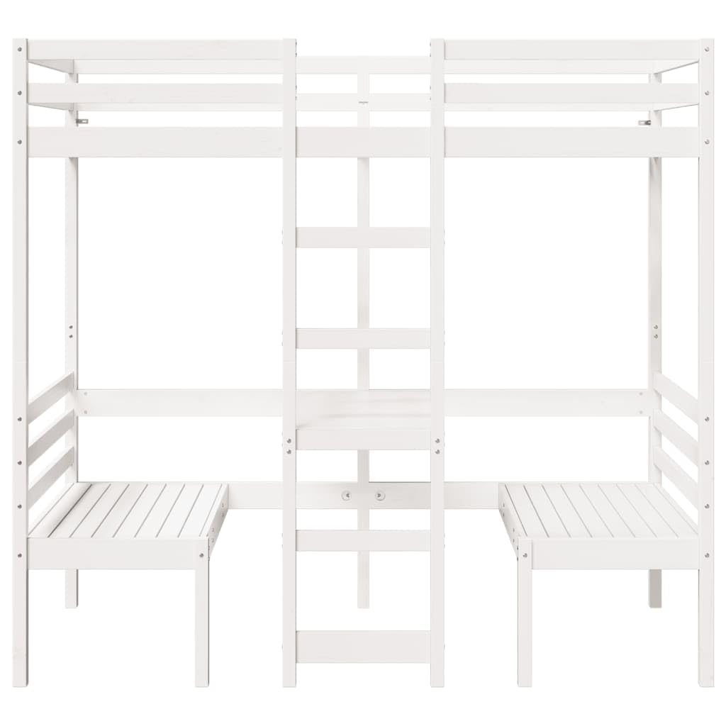 lite drewno sosnowe łóżko z biurkiem i krzesłami biały 90x190 cm