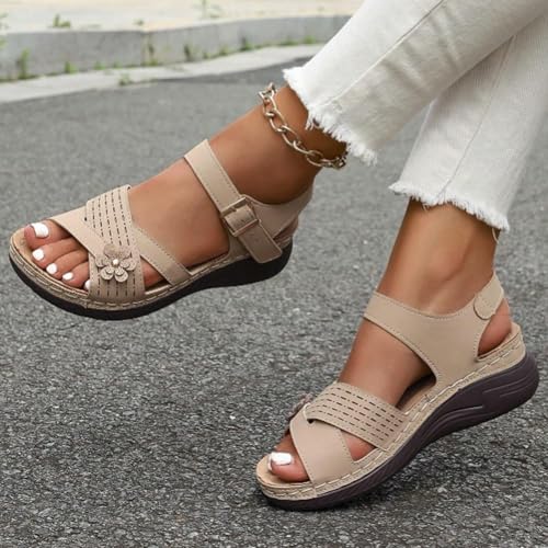 Sandals for Women 2025 Wide Width,Arch Support Sandals for Women 2025,Orthopedic Walking Shoe,Womens Open Toe & Ankle Strap Comfortable Platform Slip-On Shoe4