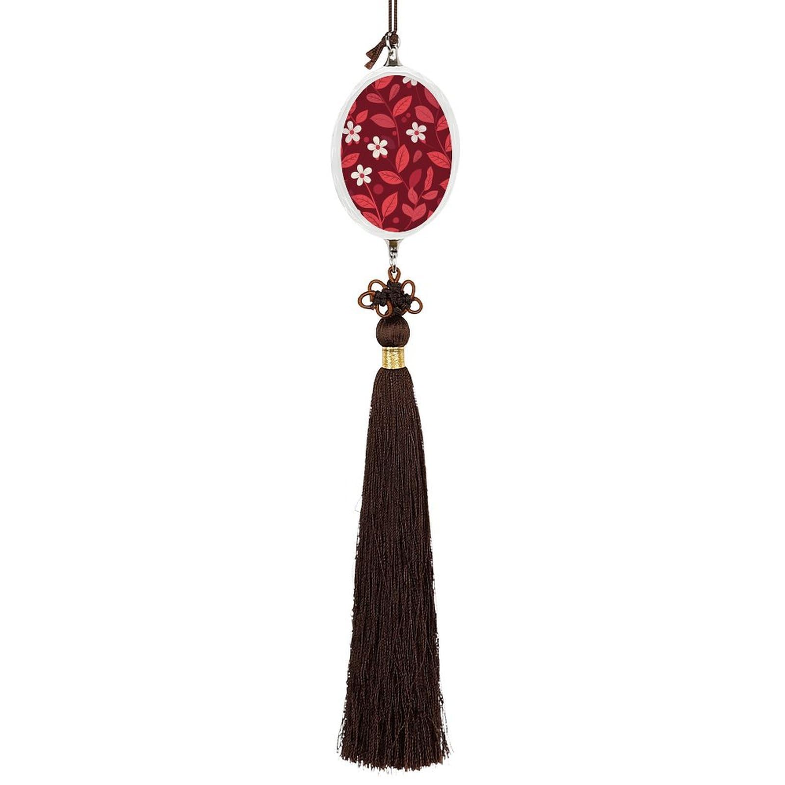Crystal Car Pendant Charms Ellipse Crystal Rear View Mirror Charms Red Tint Leaves Auto Hanging Interior Ornament Pendant Car Interior Accessories for Women Men Auto Decor