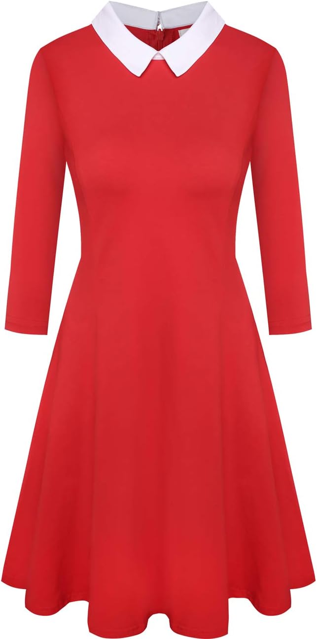 Women's Fall Dresses Cute Peter Pan Collar Fit and Flare Short Skater A Line Casual Goth Dress with Sleeves - Image 7