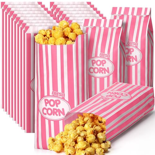 Image of Sherr 1000 Pcs 1oz Pink Popcorn Bags Bulk Retro Stripes Disposable Popcorn Bags for Circus Carnival Party Favors Wedding Movie Nights Birthday Party Event Supplies Machine Accessories