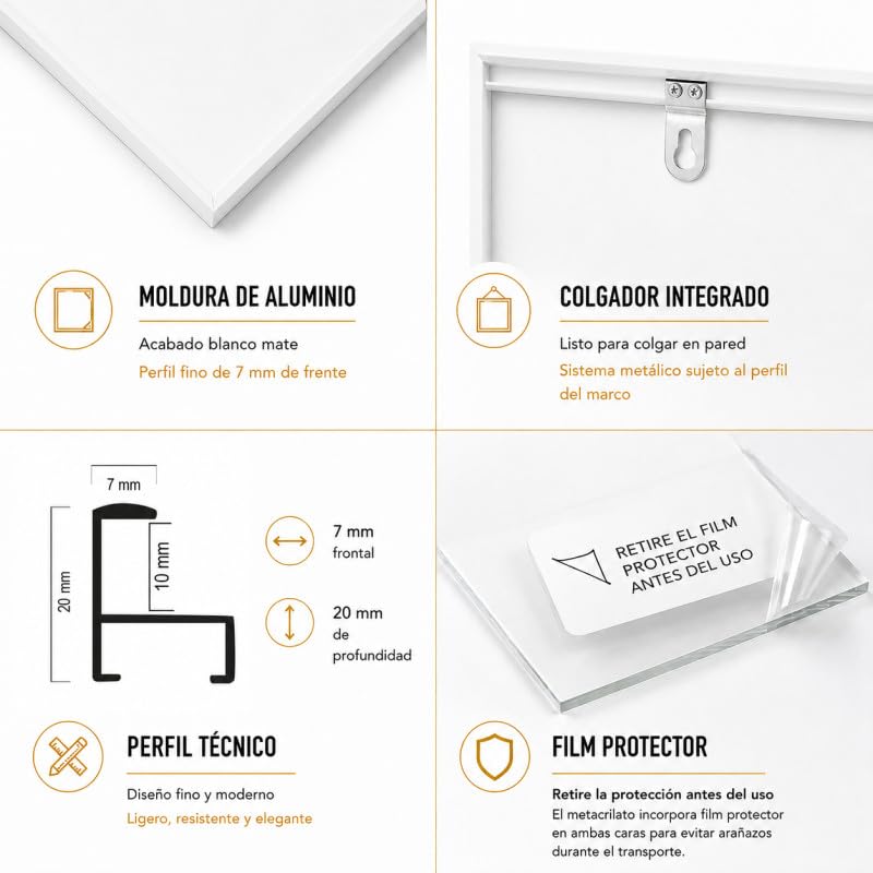 la fabrica del cuadro Marco de Aluminio Blanco Mate 36X98, Moldura Premium | marco para fotos, láminas, púzles. Metacrilato 2 mm, trasera Foam antihumedad, fácil montaje, listo para colgar,.