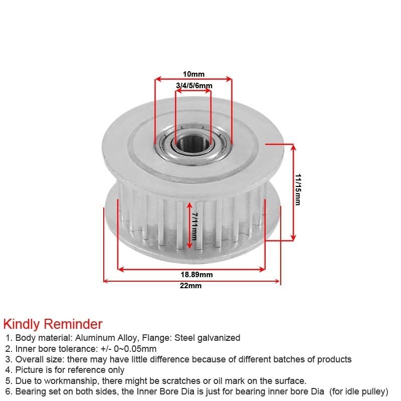 ZGFUS 2 pcs MXL 30T Idler Tensioner Wheels, Bore 3/4/5/6mm Passive Pulley Wheel with Bearing 7/11mm Thoothed Pulley(Size:5mm,Style:Width7mm)