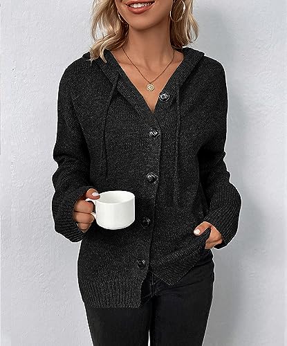 Image of Women's Hooded Cardigan Sweater Long Trendy Button Coat