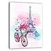 Paris Wall Decor Pink Wall Art for Girls Bedroom Decor Eiffel Tower Decor Modern Artwork for Walls Pink Flowers Bicycle Canvas Prints Wall Decoration for Bathroom Bedroom Kitchen Home Decor 12x16