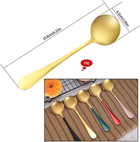 5 Pcs Soup Spoons, Stainless Steel Round Spoons, Dinner Spoons, Table Spoons, Colorful Handle Rice Spoons for Home Kitchen Restaurant