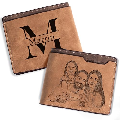 Easycosy Custom Photo Wallet for Men Personalized Engraved Picture & Name Gifts for Dad Fathers Day Men Boyfriend Fiance Husband Birthday Gifts