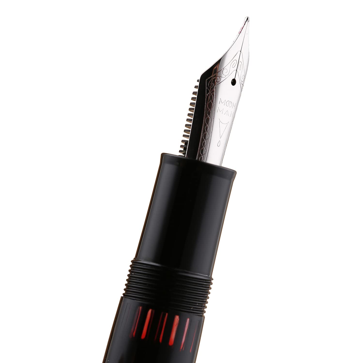 Majohn P136 Piston Pluma estilográfica mediana con caja, Boligrafo Pluma de Escribir de resina negra