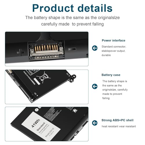 Image of G91J0 41Wh Battery Replacement for Dell Latitude 3320 3330 3420 3520 Inspiron 3510 3511 3515 3525 3530 5310 5410 5418 5510 5515 5518 14 Plus 7420 7415 2-in-1 Vostro 5620 5625 V6W33 TN70C 11.25V