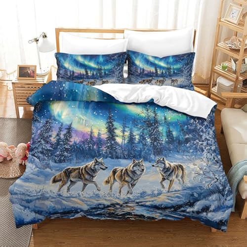 Housse de couette loup microfibre résistante et infroissable avec zip 140x200