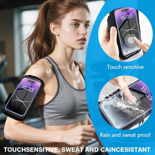 Image of Proberos Armband for Mobile Phones with Detachable Strap & Carabiner, Waterproof Phone Holder for iPhone 18, 17, 16, Large Capacity Arm Band with Card Holder for Within 6.8in 's Mobile