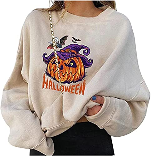 Sweat à manches longues pour femme - Imprimé citrouille et chauve-souris, violet, XXL Cover