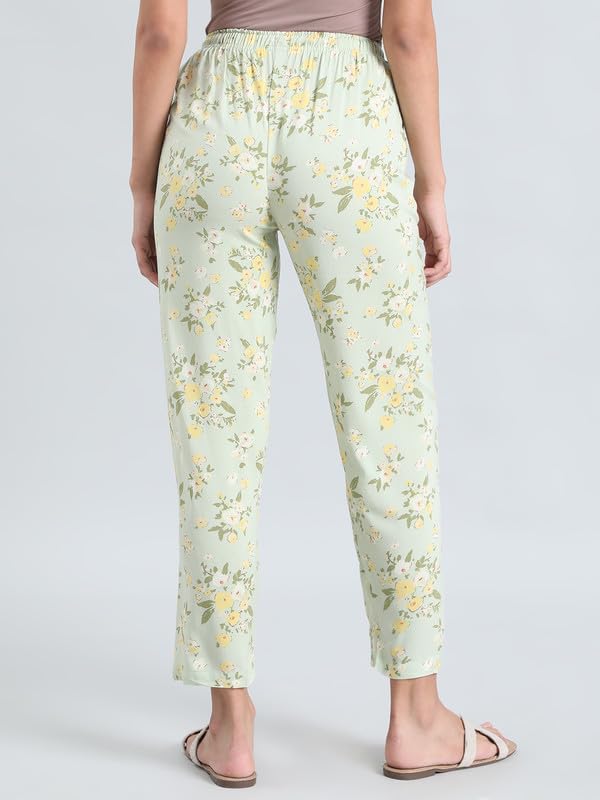 Image of GO COLORS Women Printed Woven Viscose Mid Rise Lounge Pants