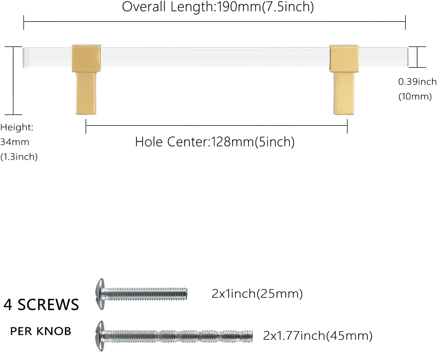 Peaha 10 Pack Kitchen Cabinet Handles Acrylic Drawer pulls 5 Inch Gold Cabinet pulls Square Clear Acrylic Dawer Handles for Kitchen Bathroom,Zinc Alloy Base - Image 2