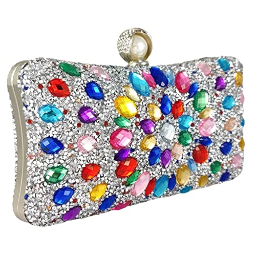 Image of Boutique De FGG Mini Pearl Clasp Crystal Clutch Purses for Women, Evening Bags Wedding Handbag, Party Rhinestone Clutch Bag