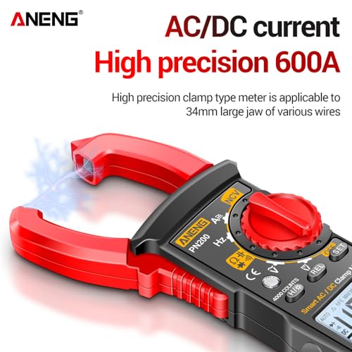 PN200 Medidor de pinza digital Multímetro 4000 conteos 600A DC/AC Amperímetro Probador de voltaje para autos Hz Capacitancia NCV Ohm y línea combinada miniatura 3